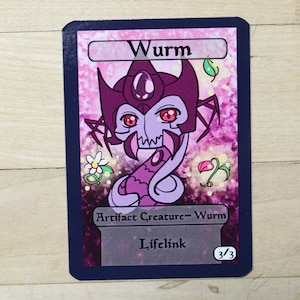 3/3 lifelink wurm Token singles  alter art, Edh,standard,commander,vintage,and modern-cute af-mega chibi