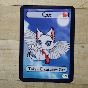 1/1 cat (valentine&#39;s day edition) Chibi-Styled singles Tokens Mtg inspired- Perfect for using as creature tokens in game