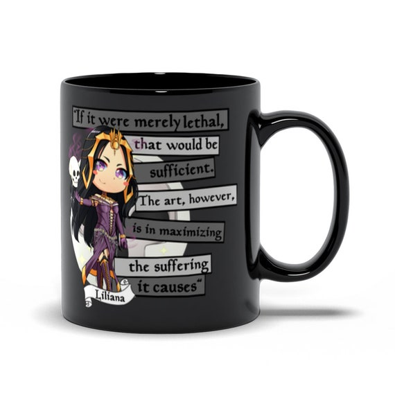 ちびリリアナ MTG にインスパイアされたブラックマグカップ。マジック 