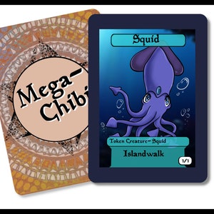 Squid 1/1 Islandwalk Creature Token, Edh,standard,commander,vintage,and modern-cute af-mega chibi tokens for magic
