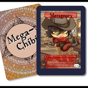Jeton de créature, capacité Mercenaire 1-1 : taille standard du JCC pour Magic afin de représenter les jetons de votre deck avec style. Embellissez votre champ de bataille
