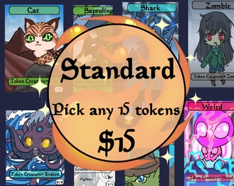 Chibi Mtg Pick any 15 creature tokens, emblems, or lands- super adorable and tcg standard quality and magic size Mega Chibi the