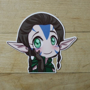 Chibi Nissa Peeker  sticker for laptops, journals, deckboxes  and more! Perfect for Magic the Gathering lovers.-by Mega Chibi