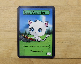 2/2 cat w forestwalk Chibi-Styled singles Tokens Mtg inspired- Perfect for using as creature tokens in game