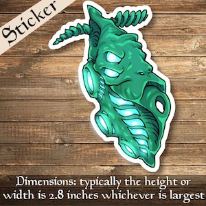 Puede incluir: Una pegatina de color verde azulado con un diseño futurista inspirado en extraterrestres y detalles azules brillantes. La pegatina tiene una forma inusual e irregular y la palabra "Sticker". Dimensiones: aproximadamente 7,1 cm de alto o ancho.