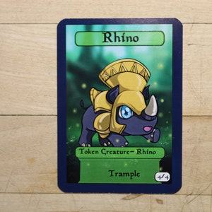 4/4 Rhino w trample token chibi singles for  alter art proxy in Edh,standard,commander,vintage,and modern