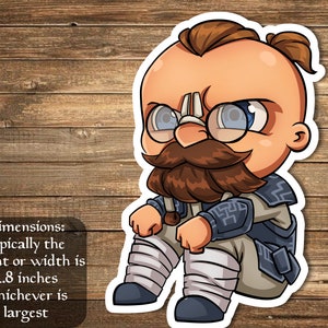 Puede incluir: Una pegatina de dibujos animados de un hombre barbudo con gafas que lleva una túnica azul y gris. Está sentado con las piernas cruzadas y tiene una expresión seria en la cara. La pegatina mide aproximadamente 2,8 pulgadas.
