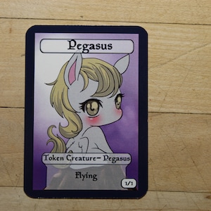1/1 flying pegasus Token singles  alter art, Edh,standard,commander,vintage,and modern-cute af-mega chibi