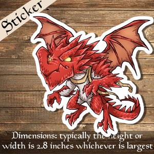 Può includere: Sticker di drago rosso di cartone animato con ali, artigli e una schiena spinosa. Il drago è in una posa di volo con la bocca aperta. Lo sticker è largo circa 2,8 pollici.