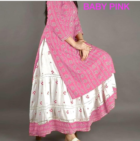 Buy Cotton Kurta Set Off-white Kurta With Skirt Gotta Patti Work Salwaar  Kameez Set Summer & Spring Wear Kurti Party Wear Kurta Set Online in India  - Etsy