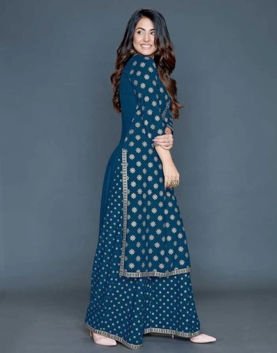 Buy Kainalli V Neck Cotton One third Sleeves Regular Fit White & Blue Kurti  Set for Women Online at Best Prices in India - JioMart.