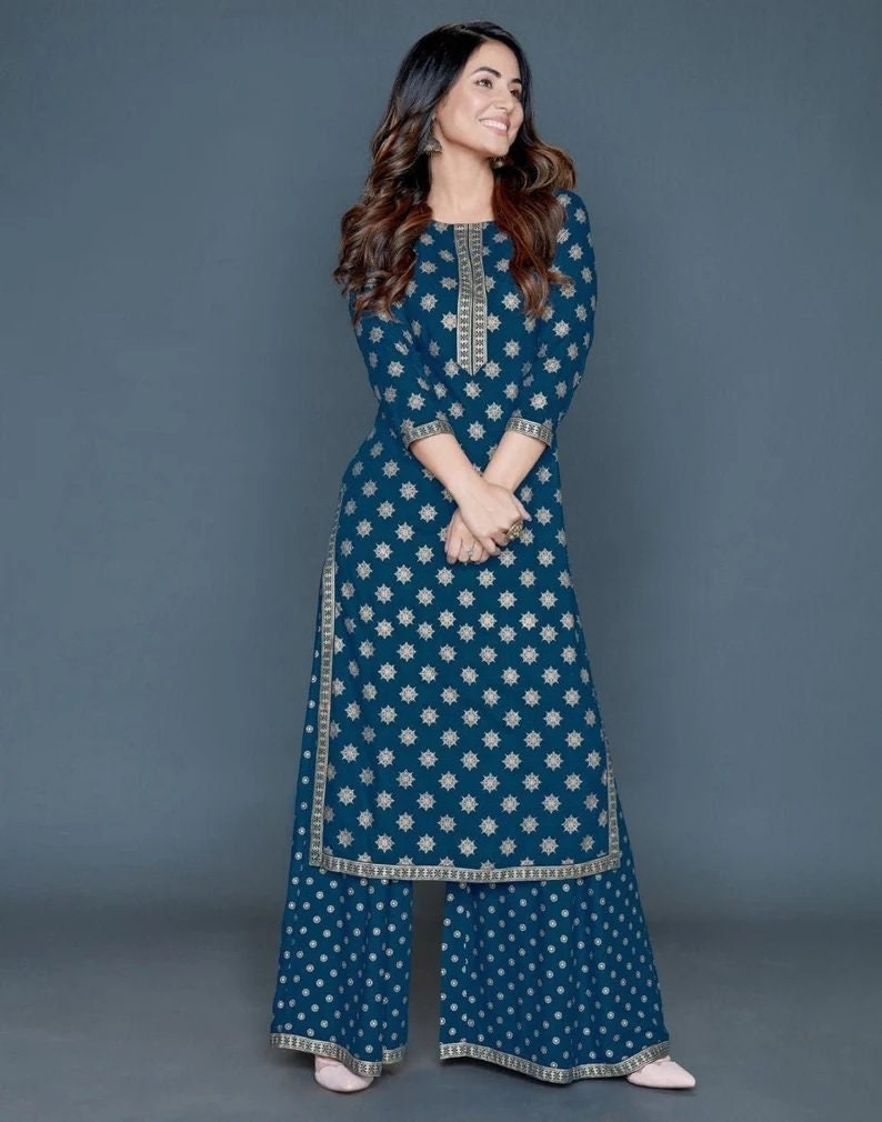 Buy Latest Women's Rayon Kurti with Palazzo Pant Kurti Palazzo Set for  Girls || Women's Rayon Kurti with Palazzo Pant Set (Medium, Black) Online  In India At Discounted Prices