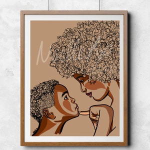 Portrait of Black Mother & Son | Black Art | Black Mom Wall Art | African American Art | Children’s Decor | Black Love | Original Art