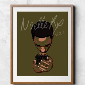 Black Dad Wall Art | Father Holding Baby | Kissing Baby | African American Nursery Deco | Black Love & Family | Original Art