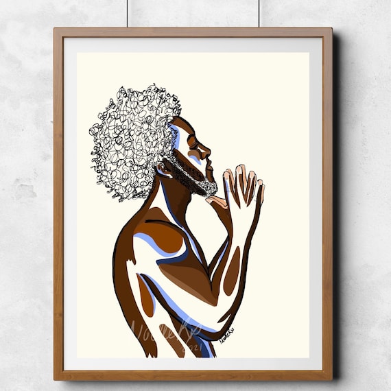 Black Male Wall Art African American Art Black Man Praying Etsy