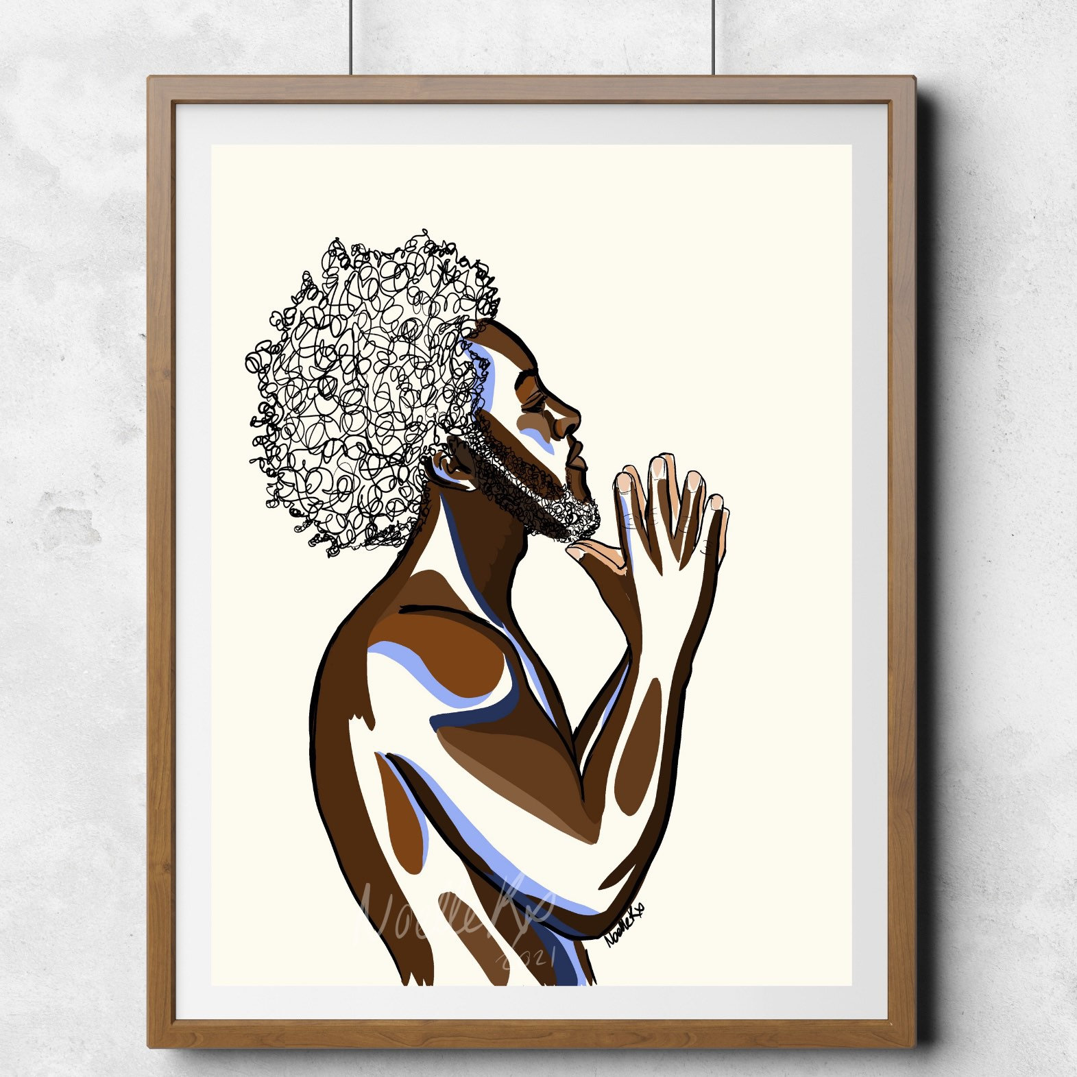 Black Male Wall Art African American Art Black Man Praying Etsy