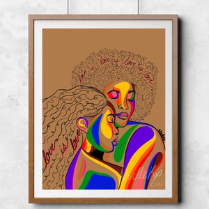 Love is Love is Love | Pride Art | Portrait of Love Celebrating Pride | Black Art | LGBTQ Art | Original Art