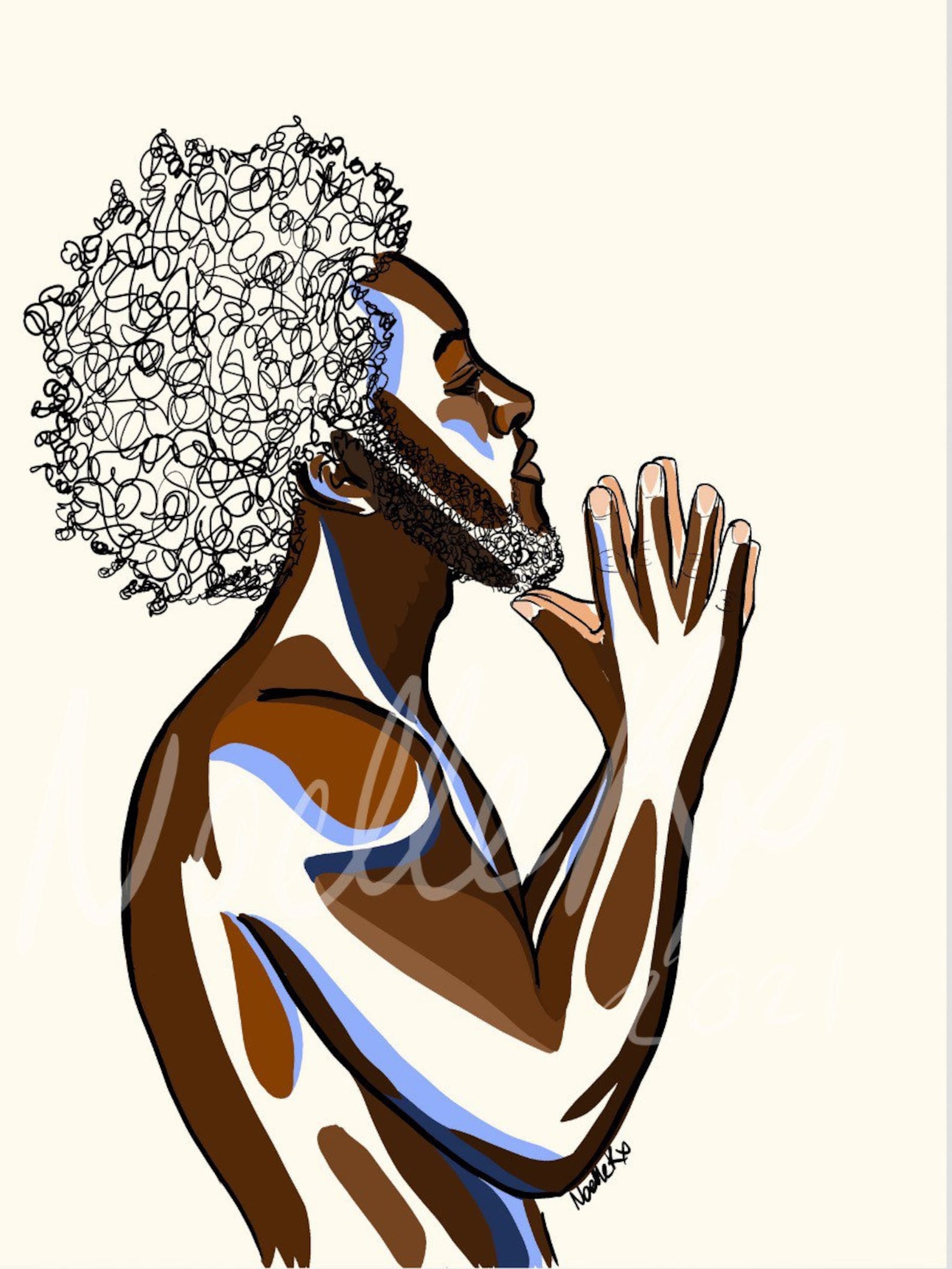 Black Male Wall Art African American Art Black Man Praying Black Men