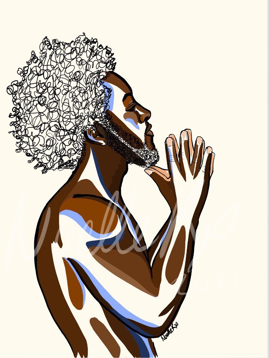 Black Male Wall Art African American Art Black Man Praying Etsy