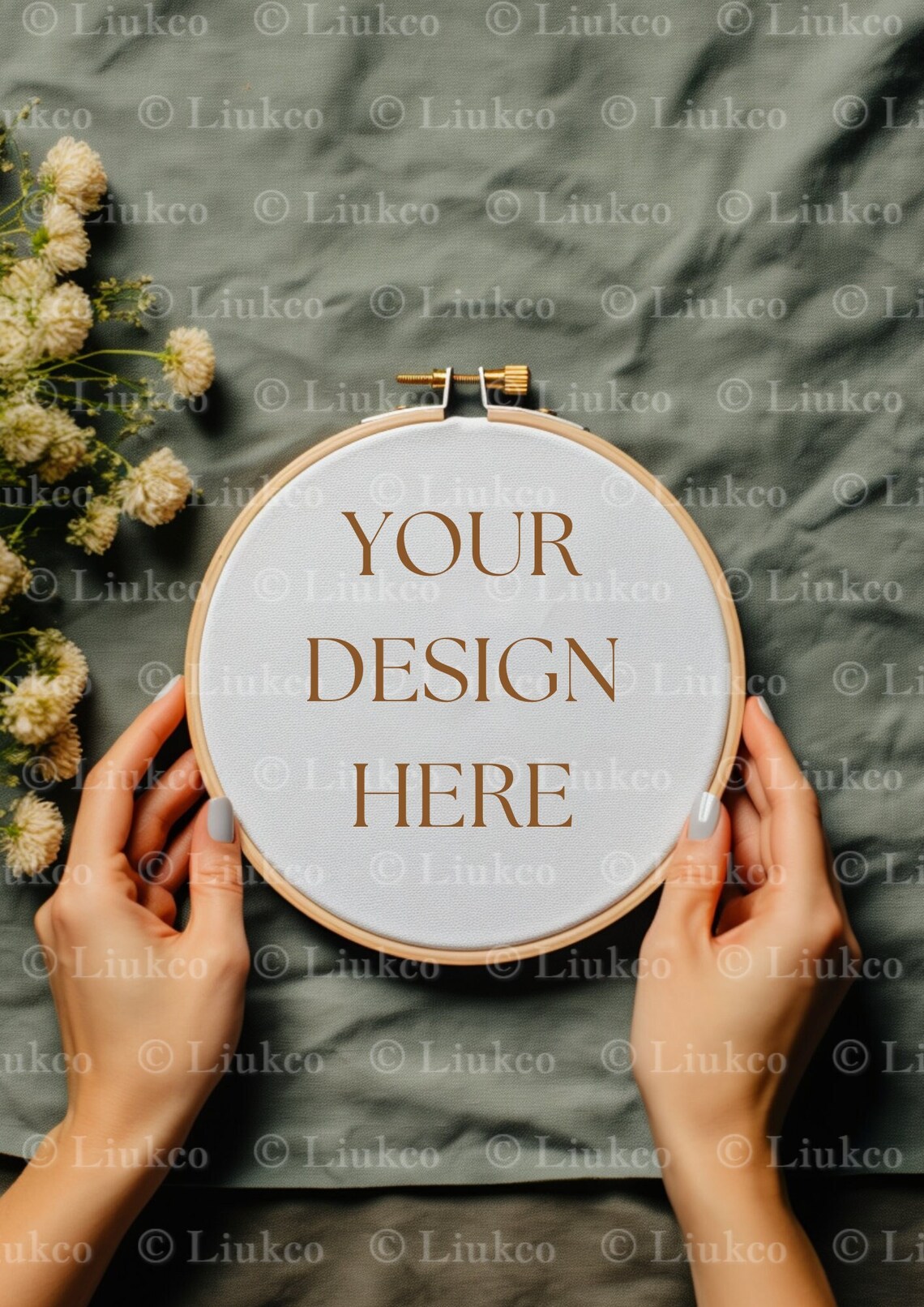 Embroidery Hoop Mockup, Cross Stitch Mock, Hoop Frame Canvas Mockup