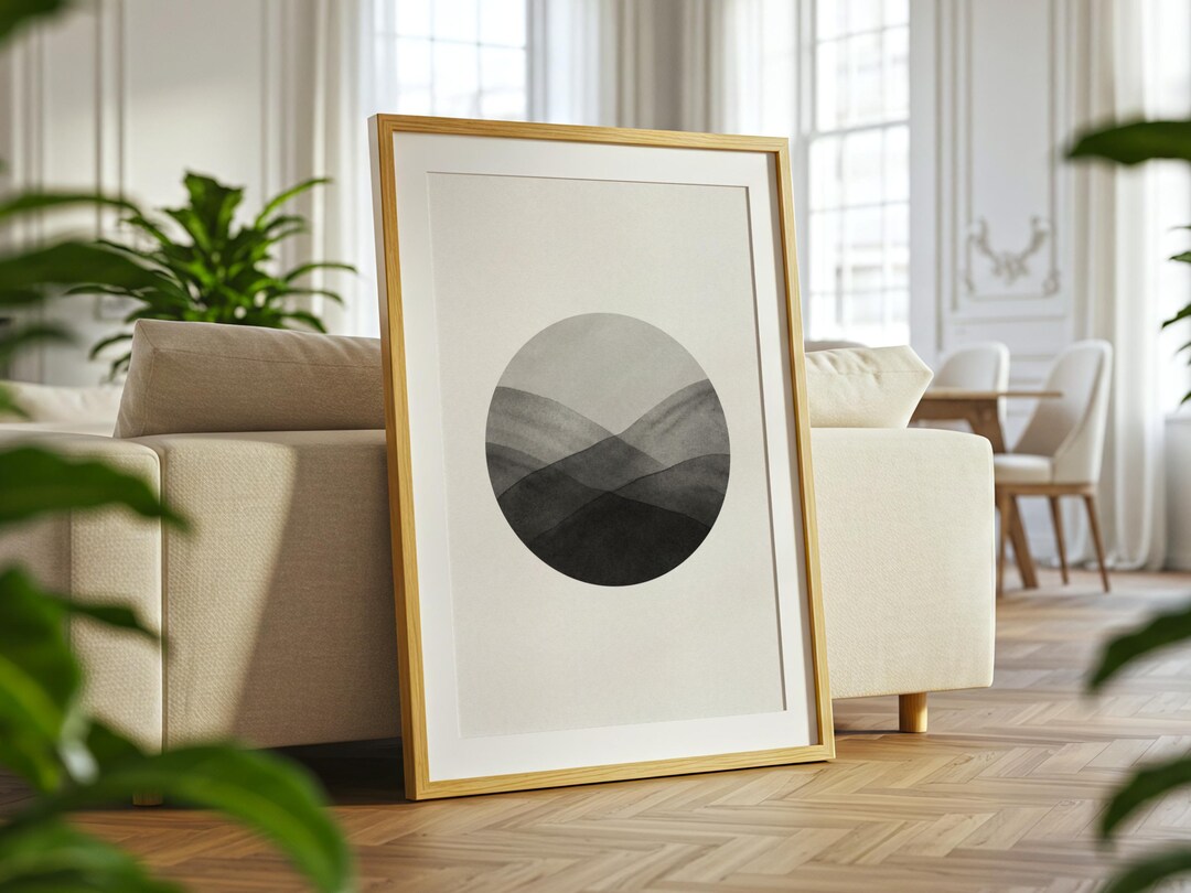 Black and White Abstract Circle Print | Minimal Geometric Wall Art ...