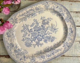 Large Vintage Blue & White Asiatic Pheasant Patterned Meat Plate, Blue and White, Vintage Platter, Serving Plate, Home Decor, Vintage Plate