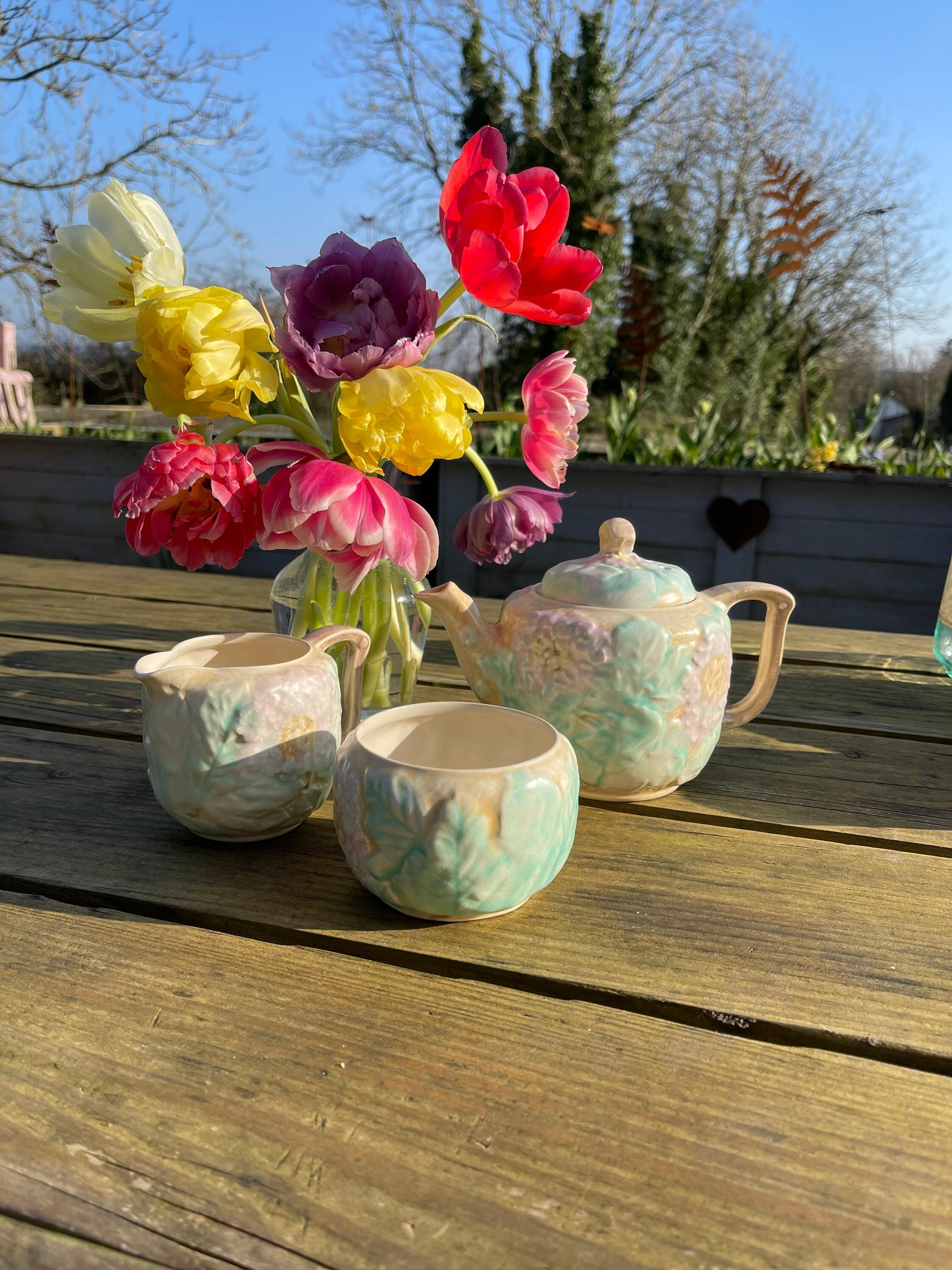 Vintage Avon Ware Pastel Majolica Tea Set Teapot Milk Jug Etsy