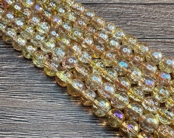 10 mm gult krackelerat glas med regnbågsblixt