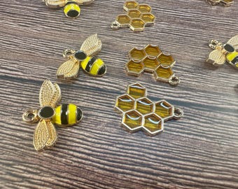 18k gold plated Bee and Honeycomb Charm set