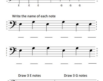 Bass Clef Notes F & A Worksheet (Download Now) - Etsy