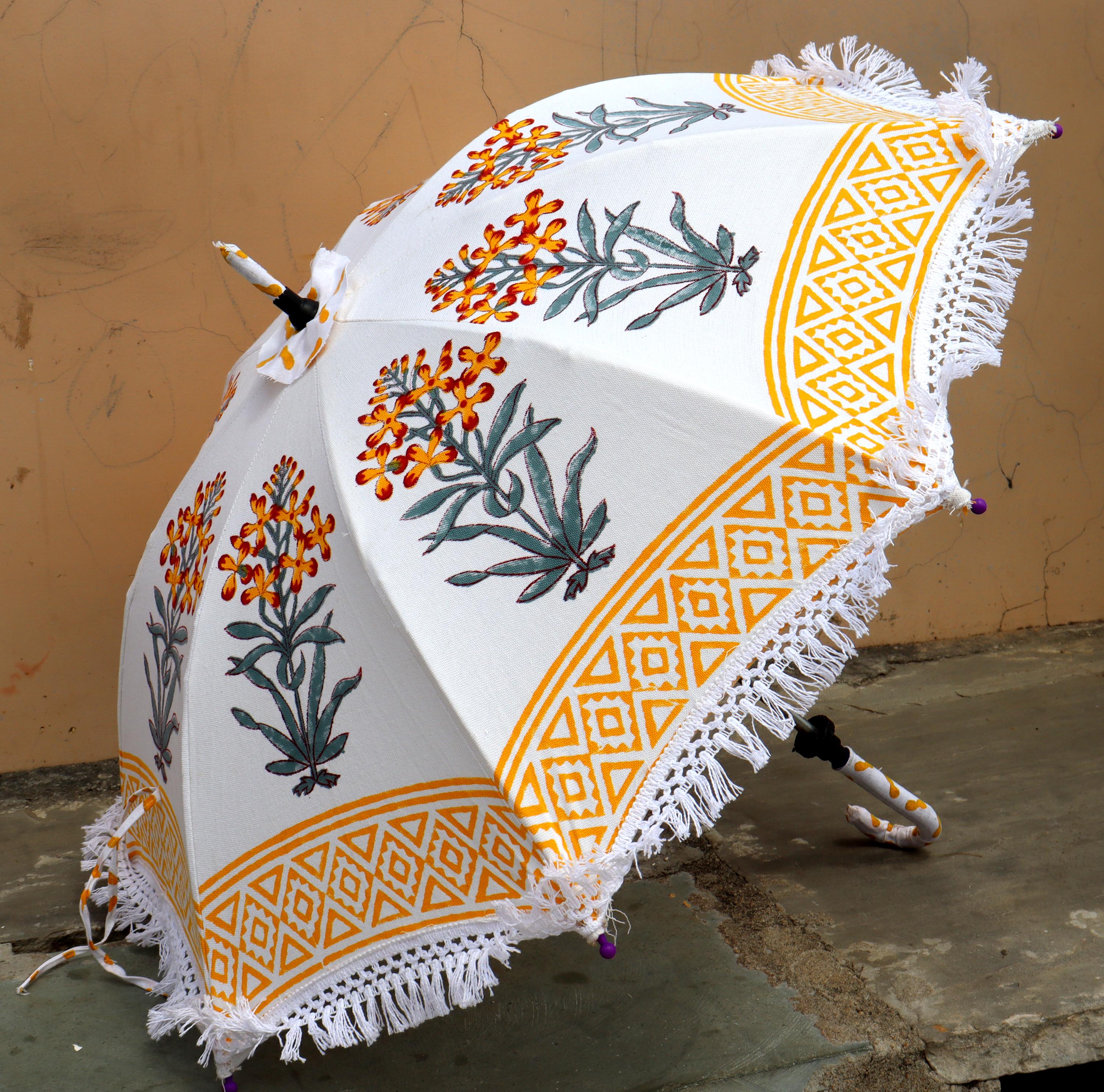 Handmade Parasol Indian Decorative Cotton Party Decor Garden Orange flowers Wedding Umbrella Flower floral Umbrellas Indian Traditional