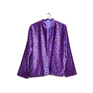Purple Elegant Velvet Jacket Solid Floral Printed Full Coat Women Wear Winter Coat Outerwear With 2 Pocket in