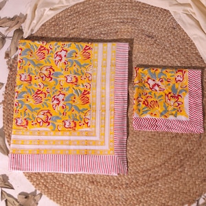 Sarong con mini sciarpa bandana stampata a mano con motivo floreale Pareo in puro cotone per donna Copricostume giallo Regalo per lei Fatto a mano indiano