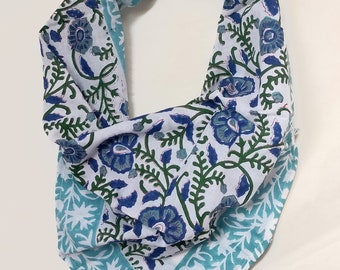 Scarfs Pure Cotton Hand Block Printed Blue Bandanas For Women Gift Small Indian Design 20 inch Size Hairband Chest Cover Handmade Bandana