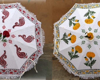 Canvas Set of 2 Wedding Umbrella Parasol Indian Decorative Handmade Cotton Party Decor Garden Umbrellas Indian Traditional