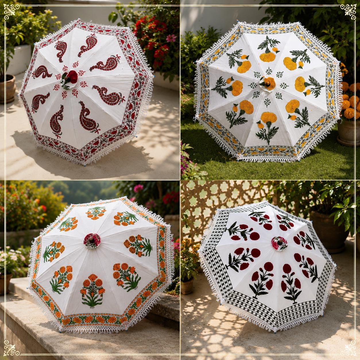 Parasol for sun protection Handmade Canvas Wedding umbrellas set of 4