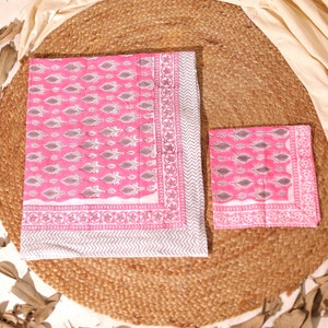 Sarong rosa con mini sciarpa bandana, motivo floreale stampato a mano, pareo in puro cotone per donna, copricostume, regalo per lei, fatto a mano in India