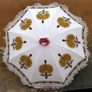 Canvas Katoenen Bruiloft Paraplu Veelkleurige Parasol Decoratief Handgemaakt Feestdecor Tuinparaplu's Traditioneel Indiaas