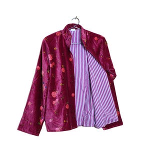 Women Pink Velvet Jacket Elegant Solid Floral Printed Full Coat Wear Winter Coat Outerwear With 2 Pocket in