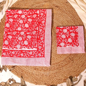Sarong rosso indiano fatto a mano con mini sciarpa bandana, motivo floreale stampato a mano, pareo in puro cotone per donna, copricostume, regalo per lei