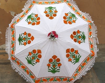 Sombrilla de lona para bodas indias, sombrilla decorativa hecha a mano de algodón para fiestas, sombrillas de jardín tradicionales indias.