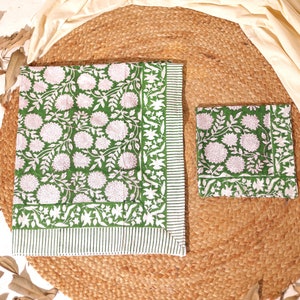 Sarong verde con mini sciarpa bandana, motivo floreale stampato a mano, pareo in puro cotone per donna, copricostume, regalo per lei, fatto a mano in India