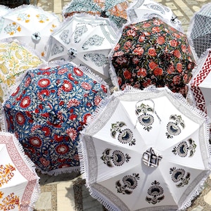 Mix Assorted Parasol Multi Color Canvas Cotton Umbrellas For Wedding Decor Indian Handblock Printed Designs Garden Hanging Decorative