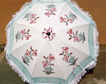 Handmade Floral Cotton Parasol: Indian Wedding Decor, Garden Party Umbrella
