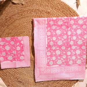 Pareo in puro cotone per donna, fatto a mano a mano, sarong indiano con bandana, mini sciarpa, motivo floreale stampato, regalo per lei, rosa