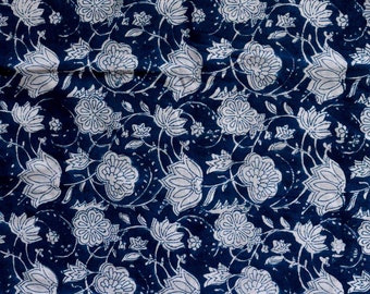 Hand Block Printed Indian Pure Cotton Voile Fabric For Dress Making ,Sewing, Crafting, Upholstery hand Stamped Traditional Floral Design