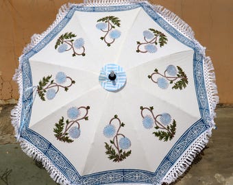White Handmade Parasol Indian Decorative Cotton Party Decor Garden flowers  Wedding Umbrella Flower floral Umbrellas Indian Traditional