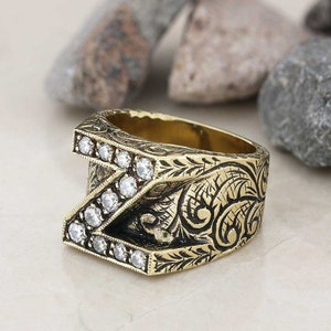 Anillo de letras Z de plata, Anillo del alfabeto R, Anillo inicial de la A a la Z, Anillo de tipo del alfabeto de plata, Anillo de la letra de plata Alfabeto en negrita Anillo celta