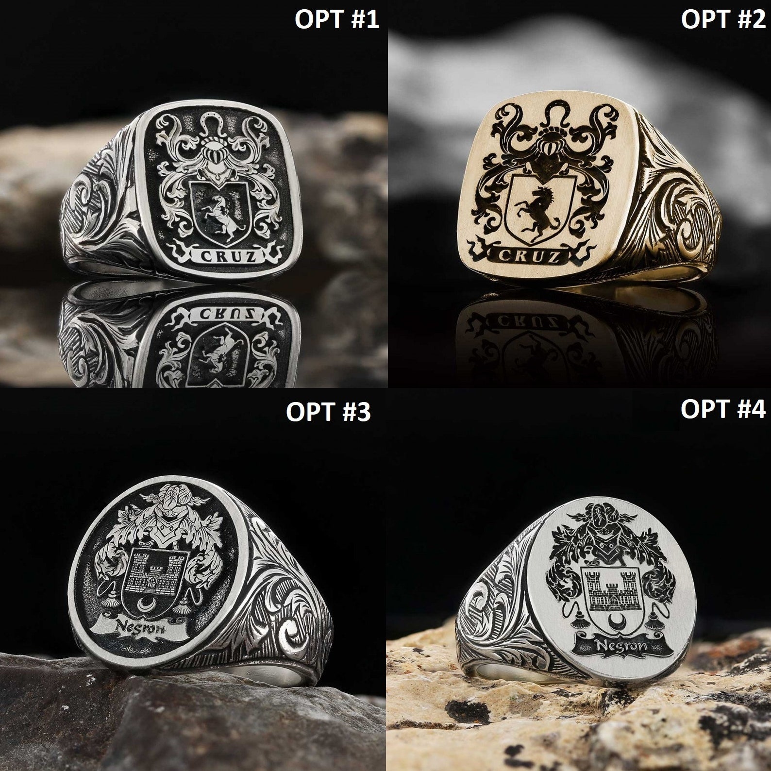 Silver Custom Ring Family Crest Rings Coat of Arms Etsy