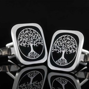 Sterling Silver Tree Of Life Cufflinks, Life Tree Embroidered Cufflink,  925K Silver Tree Of Life Cufflinks